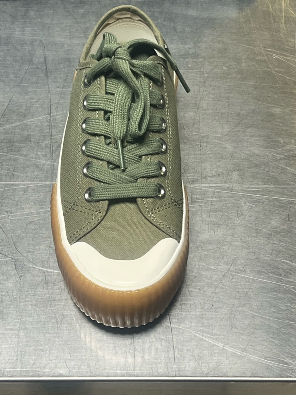 PS Paul Smith Olive Green Low-Top Canvas Sneaker with Gum Toe